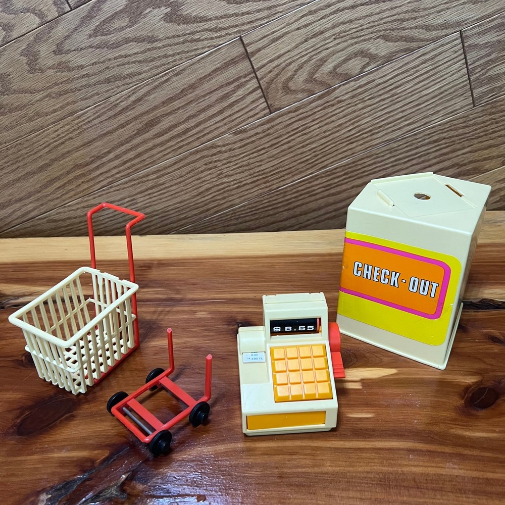 Vintage Barbie Supermarket Grocery Store Checkout Register Cart Basket Lot